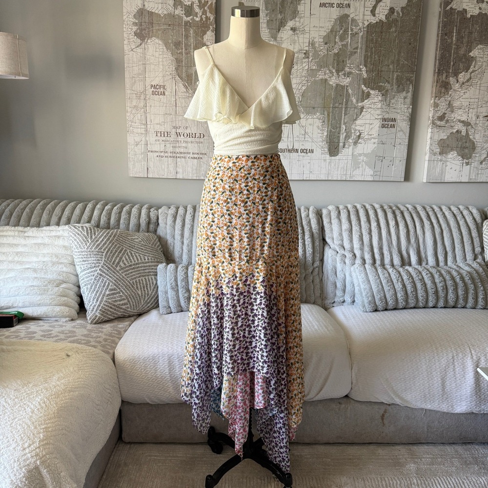Revolve Mochi Elisa Skirt Floral‎ Patchwork Hem Midi Skirt Small Bohemian